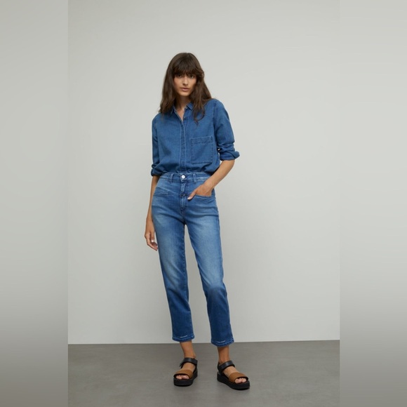 Closed Heritage Pedal Pusher Tapered Cropped Jeans Mid-Blue Size 44 High-Waist - Picture 2 of 16